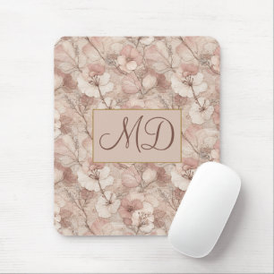 Blush Cream Cottagecore Vintage Floral Mouse Mat
