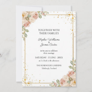 Blush Cream Floral Art Deco Wedding Invitation