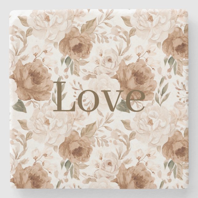 Blush Cream Flowers Love Valentine's Day Stone Coaster (Front)