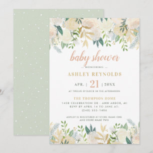 Blush Cream Gold Floral Greenery Girl Baby Shower Invitation