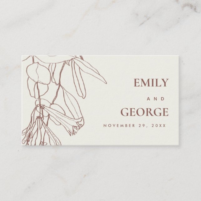 BLUSH CREAM LINE DRAWING FLORAL WEDDING WEBSITE BUSINESS CARD (Front)