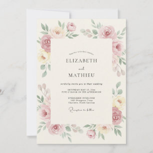 Blush Cream Romantic Floral Wedding Invitation