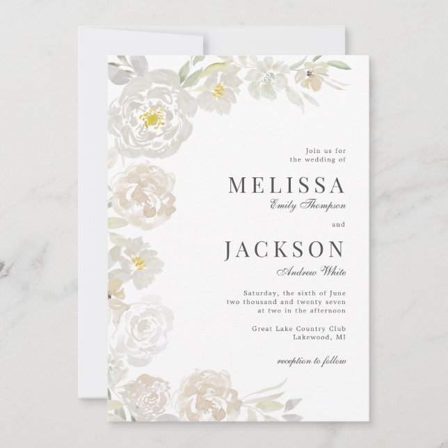 Blush & Cream Watercolor Roses Classic Wedding Invitation (Front)