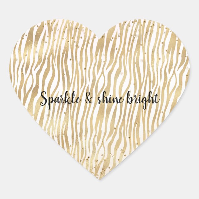 Blush Cream Zebra Glam Gold Confetti Sparkle      Heart Sticker (Front)