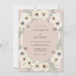 Blush Creamy Floral Watercolor Wedding Invitation