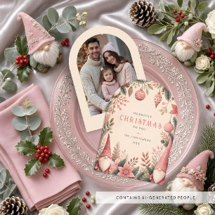 Blush Cute Pastel Gnome Christmas Photo TMF26 Holiday Card