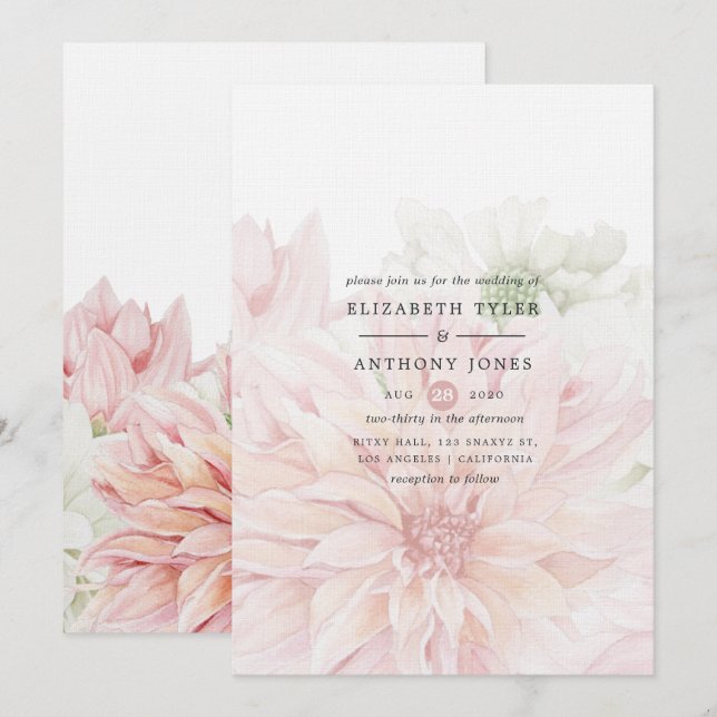 Blush Dahlias Floral Wedding Invitation (Front/Back)