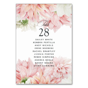 Blush Dahlias Floral Wedding Table Number