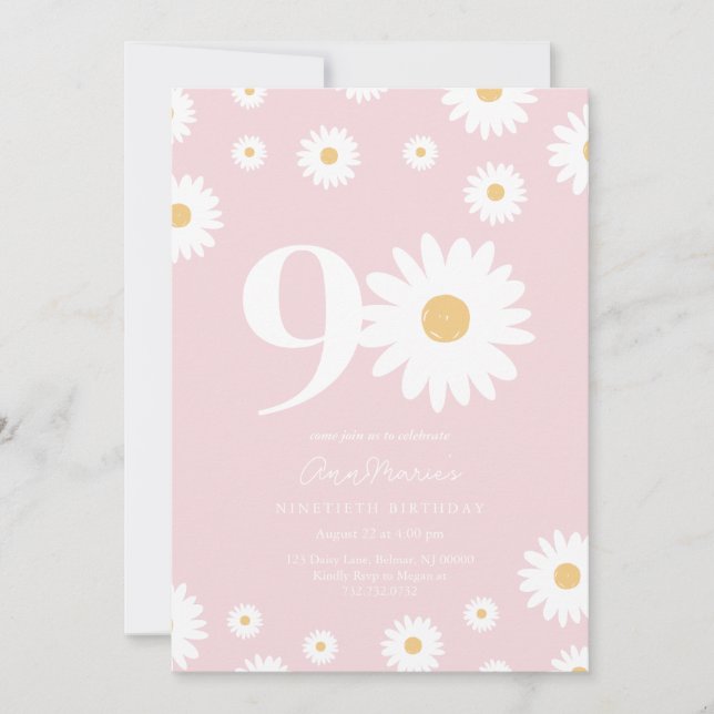 Blush Daisy 90th Birthday Invitation (Front)