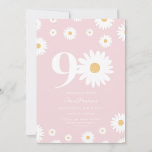 Blush Daisy 90th Birthday Invitation