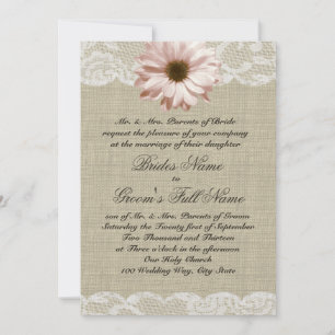 Blush Daisy and Lace Country Burlap Wedding Invitation