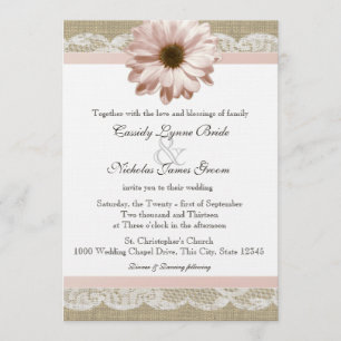 Blush Daisy Country Lace and Burlap Wedding Invitation