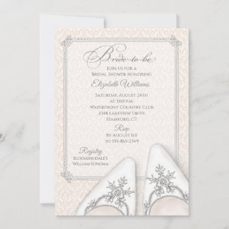 Blush Damask Embellished Bridal Shoes Invitation
