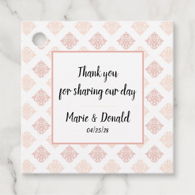 Blush Damask Pretty Custom Favour Tags (Front)