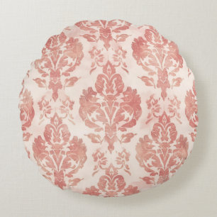Blush Damask Watercolor Floral Vintage Pattern Round Cushion