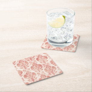 Blush Damask Watercolor Floral Vintage Pattern Square Paper Coaster