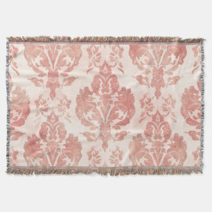 Blush Damask Watercolor Floral Vintage Pattern Throw Blanket