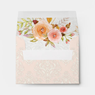 Blush Damask Watercolor Floral Wedding A2 RSVP Envelope