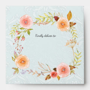 Blush Damask Watercolor Floral Wreath Baby Shower Envelope