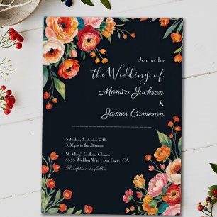 Blush Dark Burgundy Marsala Blooms Wedding Invitation
