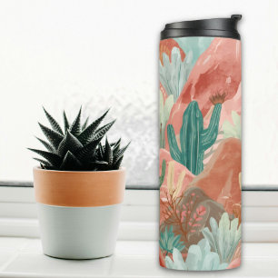 Blush Desert Bloom Watercolor Landscape Thermal Tumbler