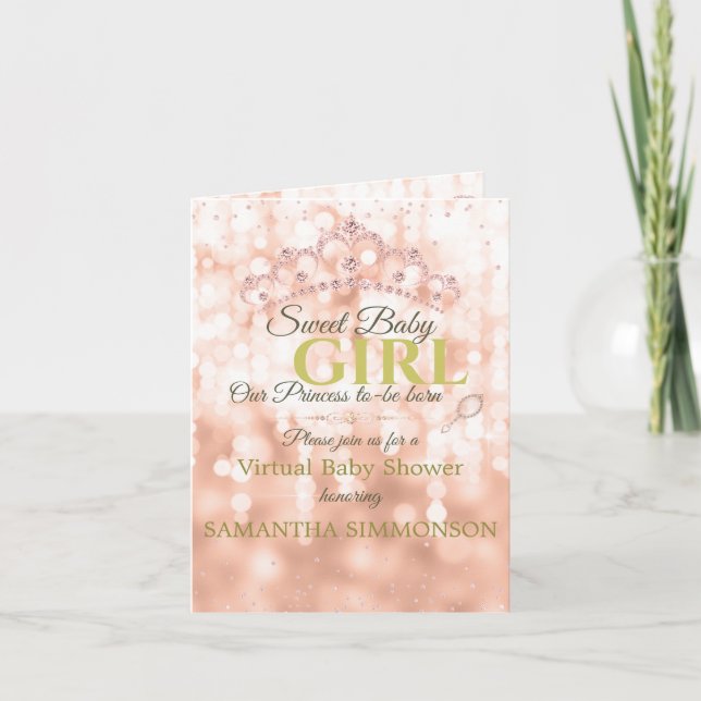 Blush Diamond Rose Gold Script Baby Shower Folded  Invitation (Front)