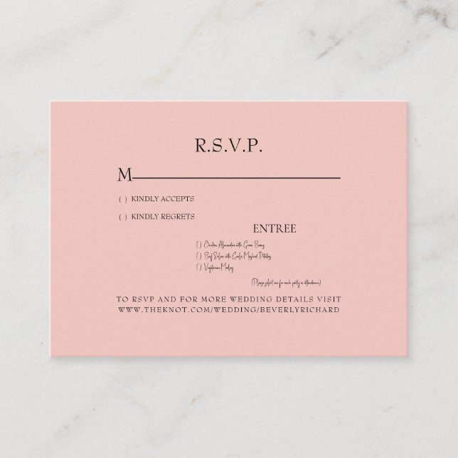 Blush Dinner Options Wedding RSVP Enclosure (Front)