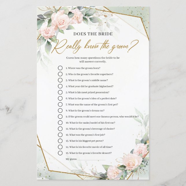 Blush Does The Bride Really Know The Groom game (Front)