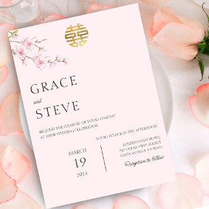 Blush Double Happiness Korean Japanese Wedding Invitation