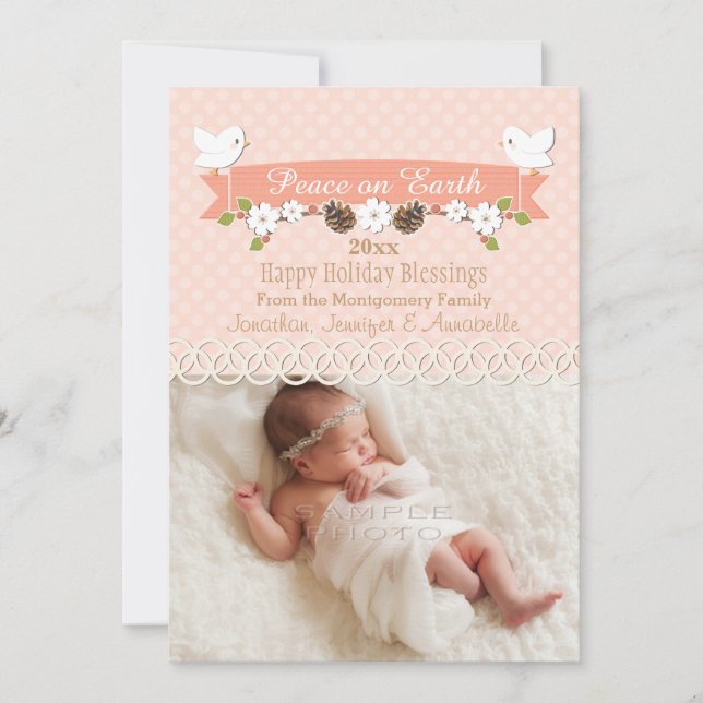 BLUSH DOVE BABY'S 1ST CHRISTMAS HOLIDAY PHOTO CARD (Front)