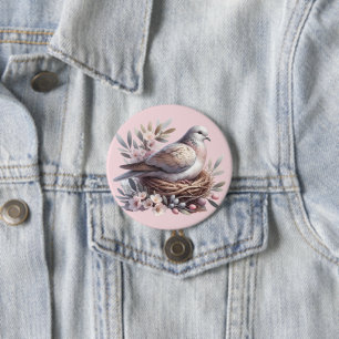 Blush Dove Nest with Flowers and Olive Branches 7.5 Cm Round Badge
