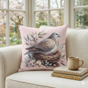 Blush Dove Nest with Flowers and Olive Branches Cushion