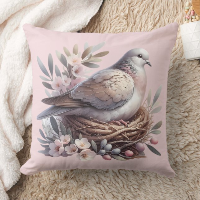 Blush Dove Nest with Flowers and Olive Branches Cushion (Blanket)