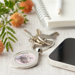 Blush Dove Nest with Flowers and Olive Branches Key Ring