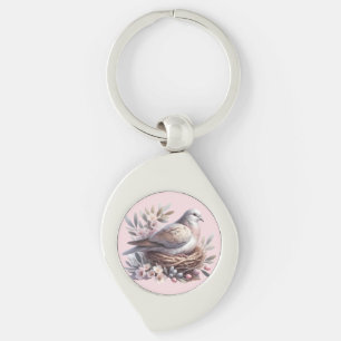 Blush Dove Nest with Flowers and Olive Branches Key Ring
