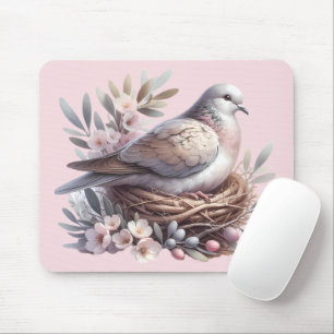 Blush Dove Nest with Flowers and Olive Branches Mouse Mat