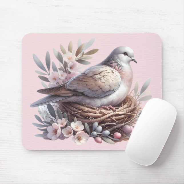 Blush Dove Nest with Flowers and Olive Branches Mouse Mat (With Mouse)