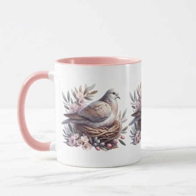 Blush Dove Nest with Flowers and Olive Branches Mug (Left)