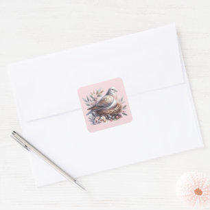 Blush Dove Nest with Flowers and Olive Branches Square Sticker
