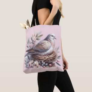 Blush Dove Nest with Flowers and Olive Branches Tote Bag