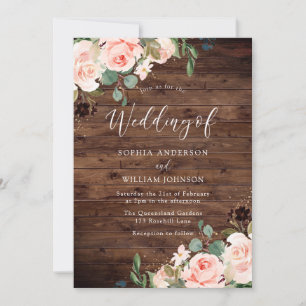 Blush Dreams: Blush Flowers Rustic Wedding Invitation