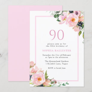 Blush Dreams Floral Womans 90th Birthday Party Invitation