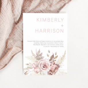 Blush Dreams: Modern Boho Blush Rose Wedding Invitation