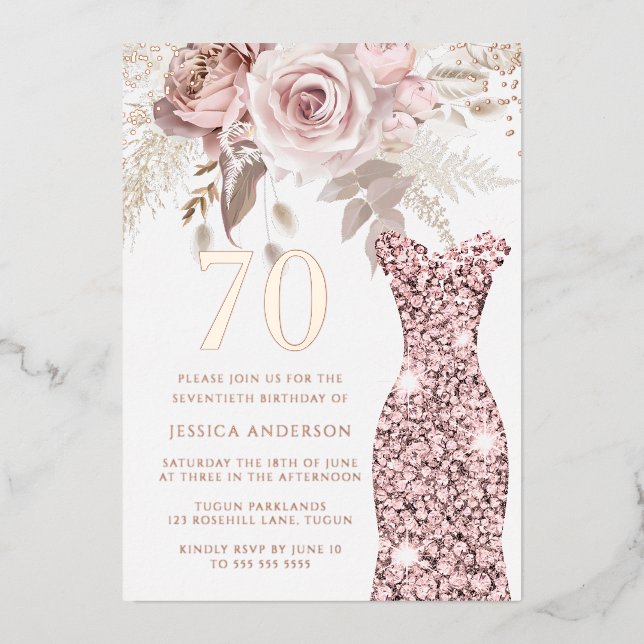 Blush Dress Fabulous 70th Birthday Party Rose Gold (Front)
