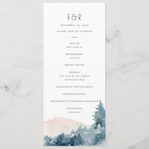 BLUSH DUSKY BLUE MOUNTAIN WEDDING CEREMONY PROGRAM MENU