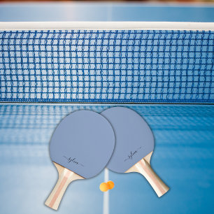 Blush Dusty Blue Modern Girly Monogram Name Ping Pong Paddle