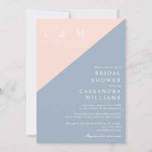 Blush Dusty Blue Monogram QR Code Bridal Shower Invitation