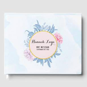 Blush Dusty Blue Watercolor Bat Mitzvah Guest Book