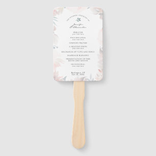 Blush Dusty Blue Watercolor Floral Wedding Program Hand Fan