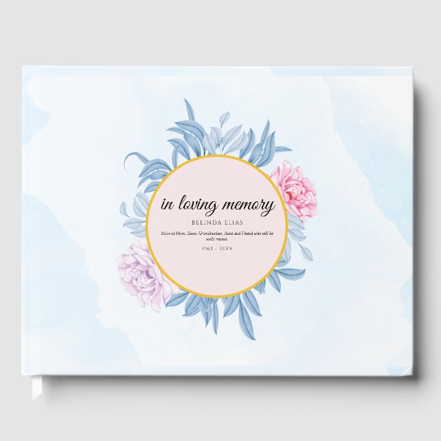 Blush Dusty Blue Watercolor Funeral Guest Book (Front)